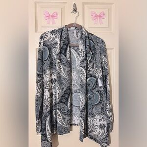 Dear Scarlett Long Sleeve Cardigan Small Open Front Paisley Asymmetrical Hem New